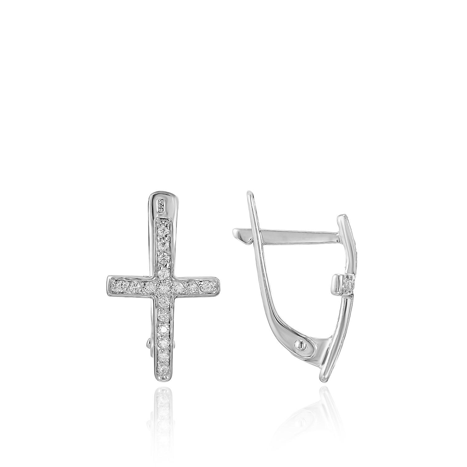 Серьги пр_Серьги Кресты с камнем  (на анг.замке Серебро 925, артикул 300803