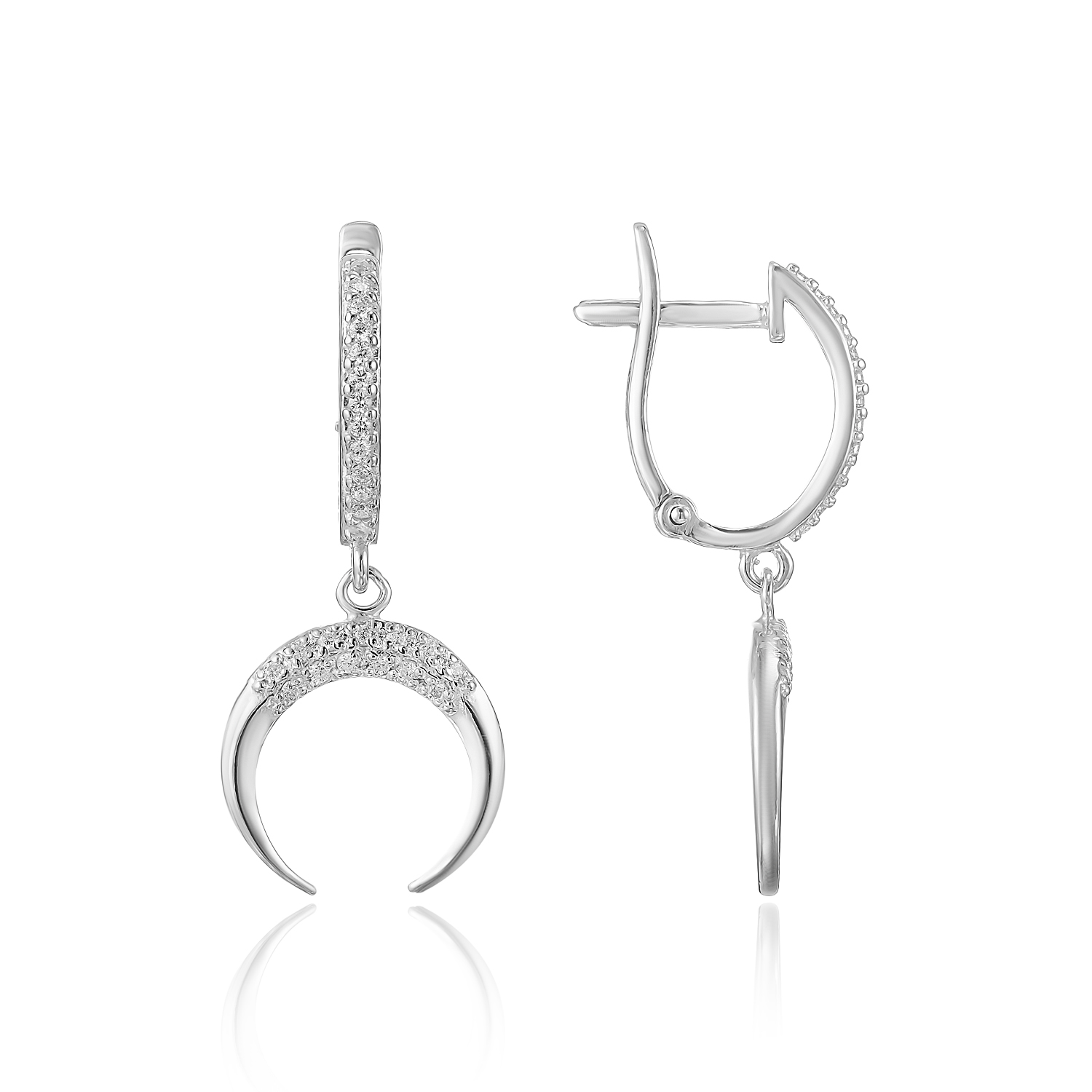 Серьги пр_Серьги Луна с камнем (на анг.закрутке Серебро 925, артикул 300928