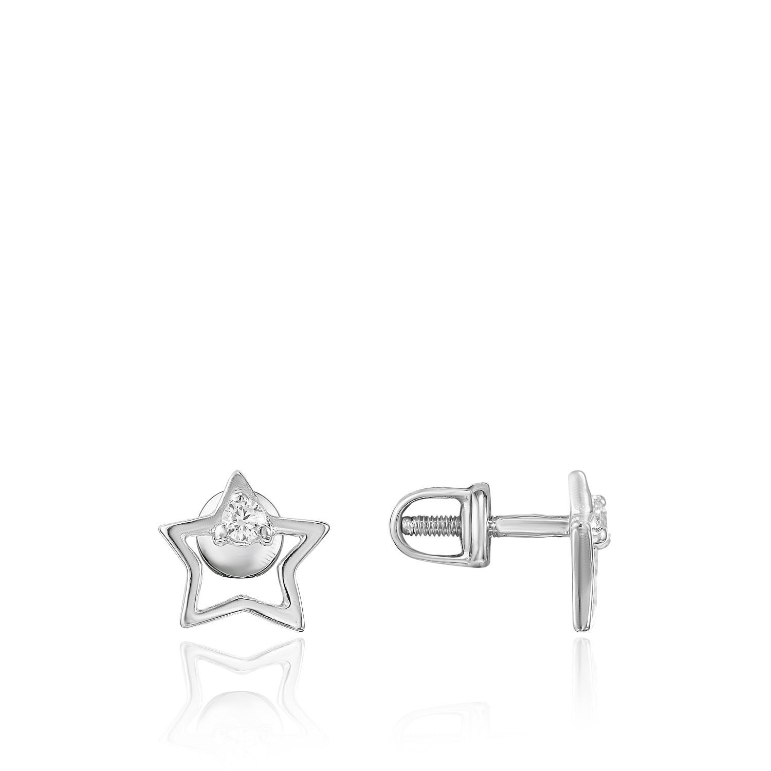 Серьги пр_Серьги Звезда контур на закрутка (кам Серебро 925, артикул 300943