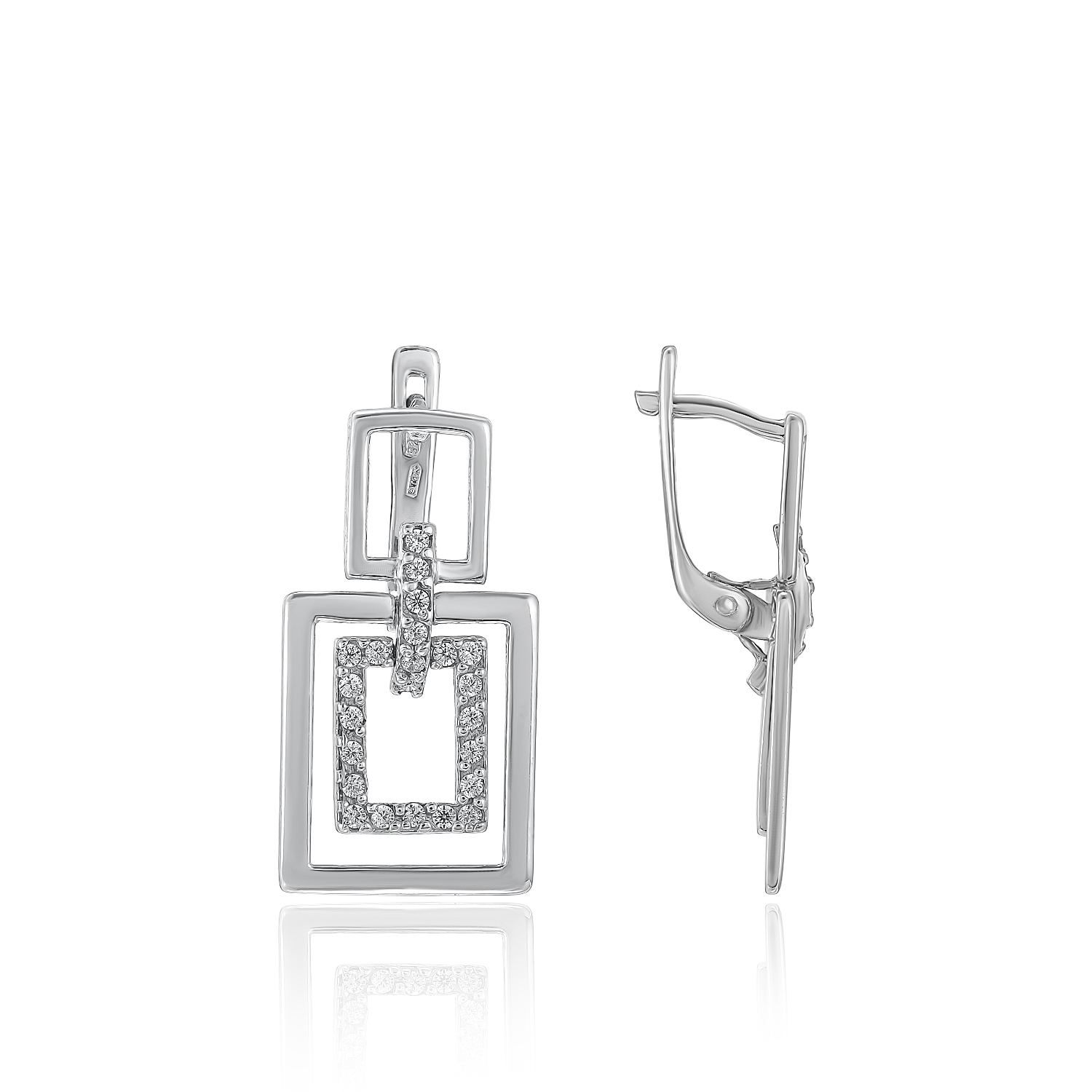 Серьги Квадраты камень Серебро 925, артикул 300967